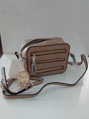 Compact Blush Crossbody Bag with Gold Zipper Details NWT